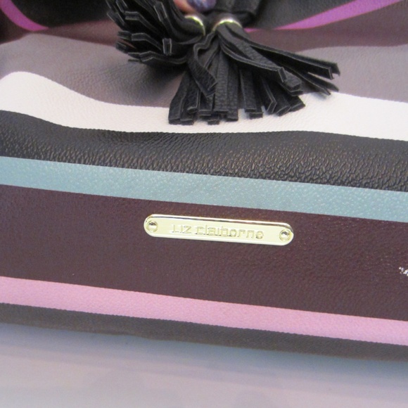 Liz Claiborne Multicolor Striped Double Strapped Gold Accent 3 Compartment Purse - Picture 2 of 12